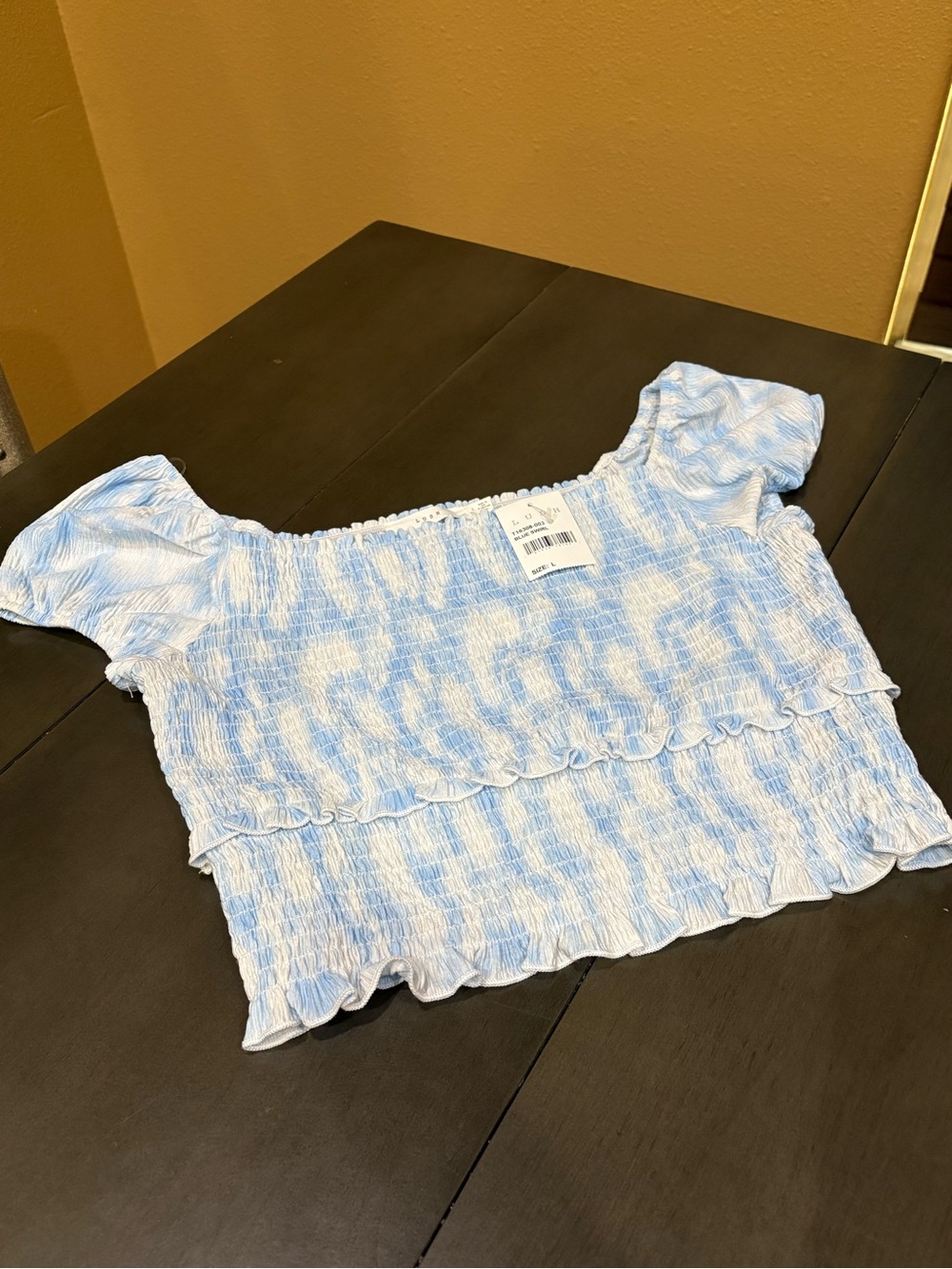 Lush Light Blue Smocked Puff-Sleeve Crop Top